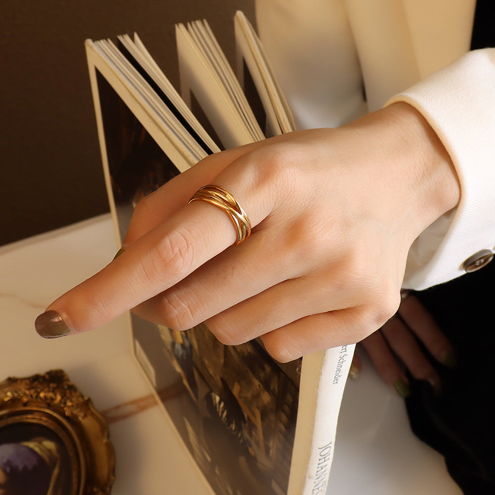 Romantic European and American Cross C-shaped Open Ring Set with Wind-Resistant Stacked Rings - Couple's Eternal Love Ring