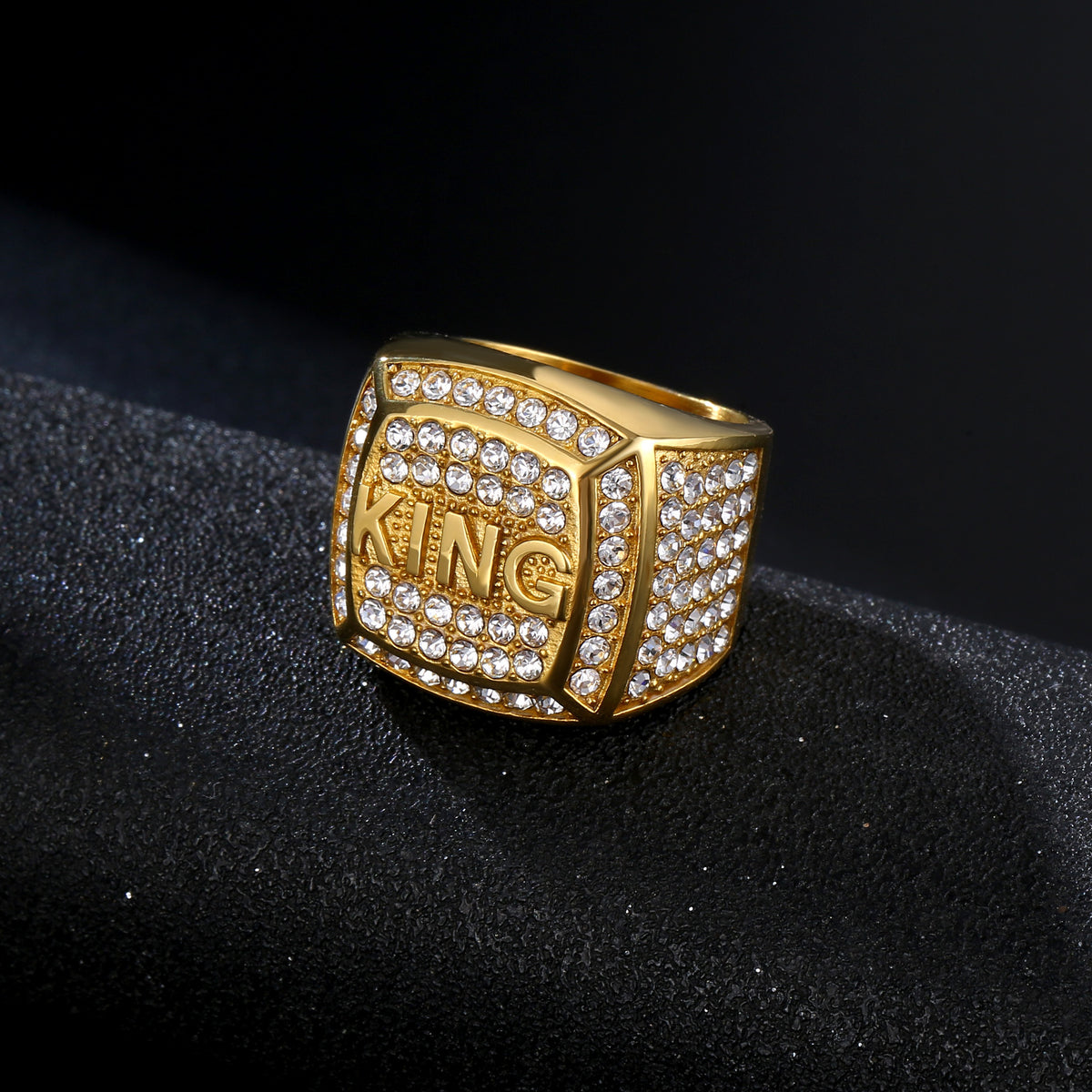 Planderful Hip Hop Ring King Unisex Stainless Steel Gold Plated Zircon Jewelry Protection Statement
