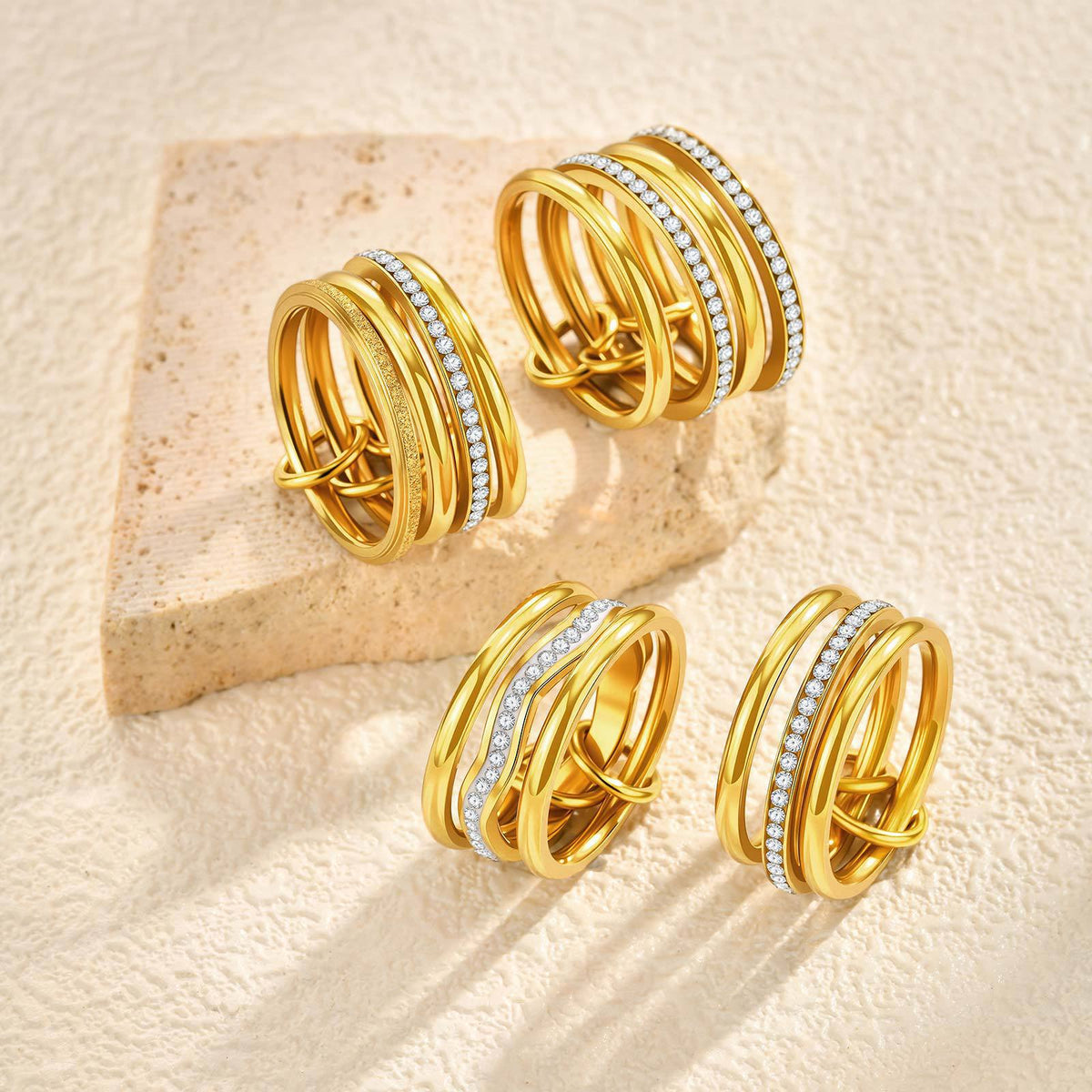 Stainless Steel Women's Index Finger Ring Cold Wind Multi- Rhinestone Steel +