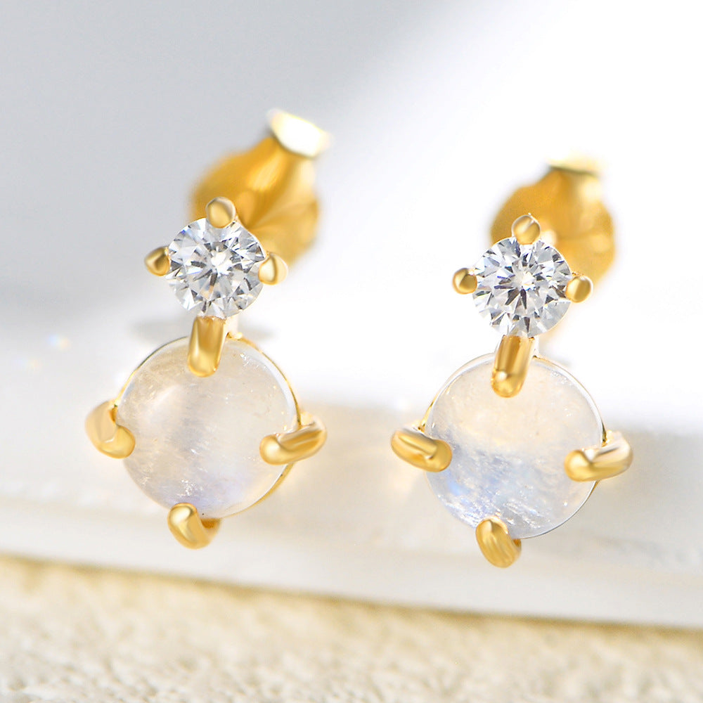 Planderful Moonstone Earrings Sterling Silver S925 For Women Natural Moonstone With Zircon Light Luxury Jewelry