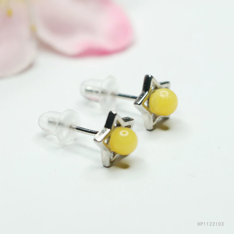 Beeswax Amber Star 925 Silver Stud Earrings