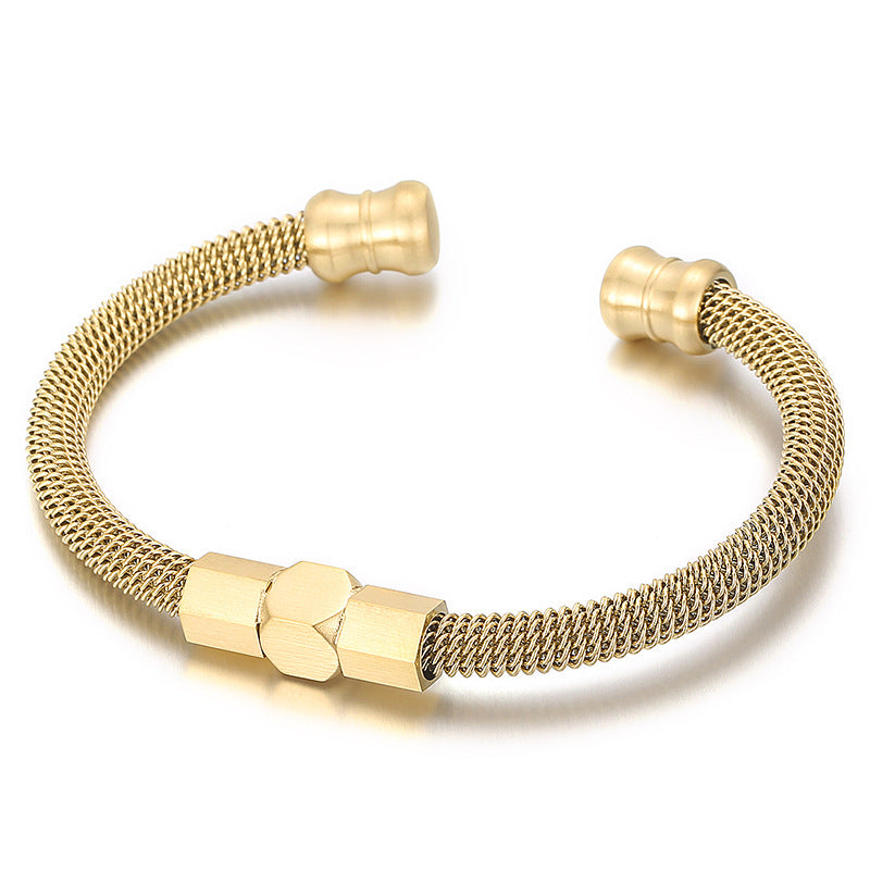 Rock Hip-Hop Spring Cable Opening Titanium Steel Men's Bracelet