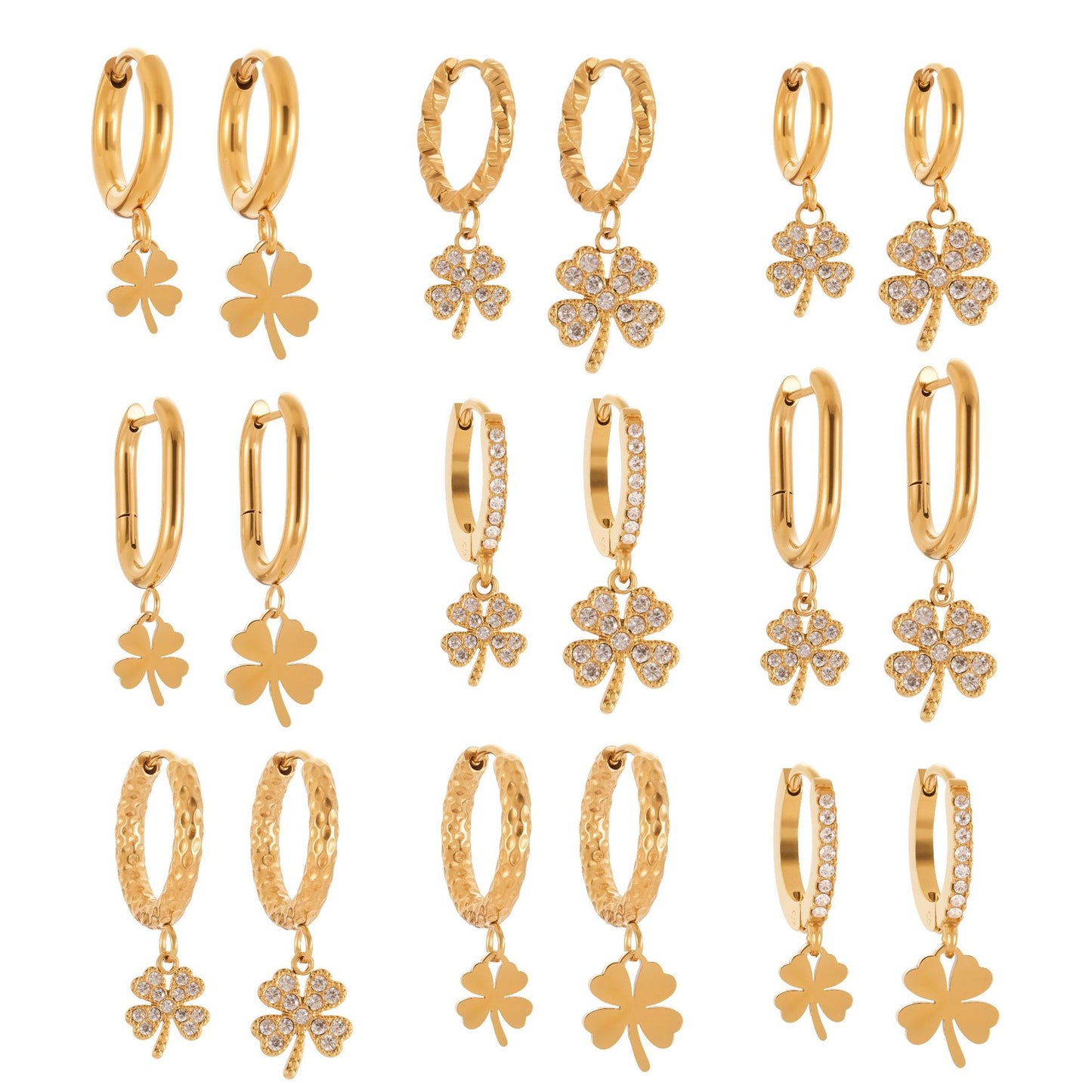 Planderful Four Leaf Clover Zircon Earrings Gold For Women
