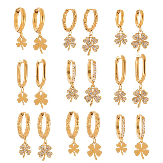 Planderful Four Leaf Clover Zircon Earrings Gold For Women