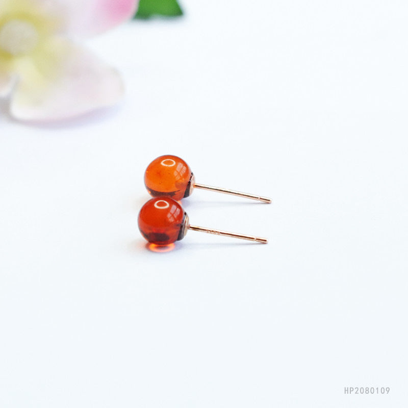 Blood Amber 925 Silver Stud Earrings