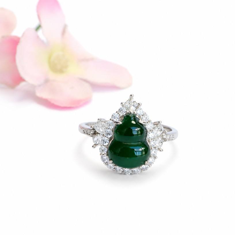 Green Jadeite Gourd 925 Silver Ring