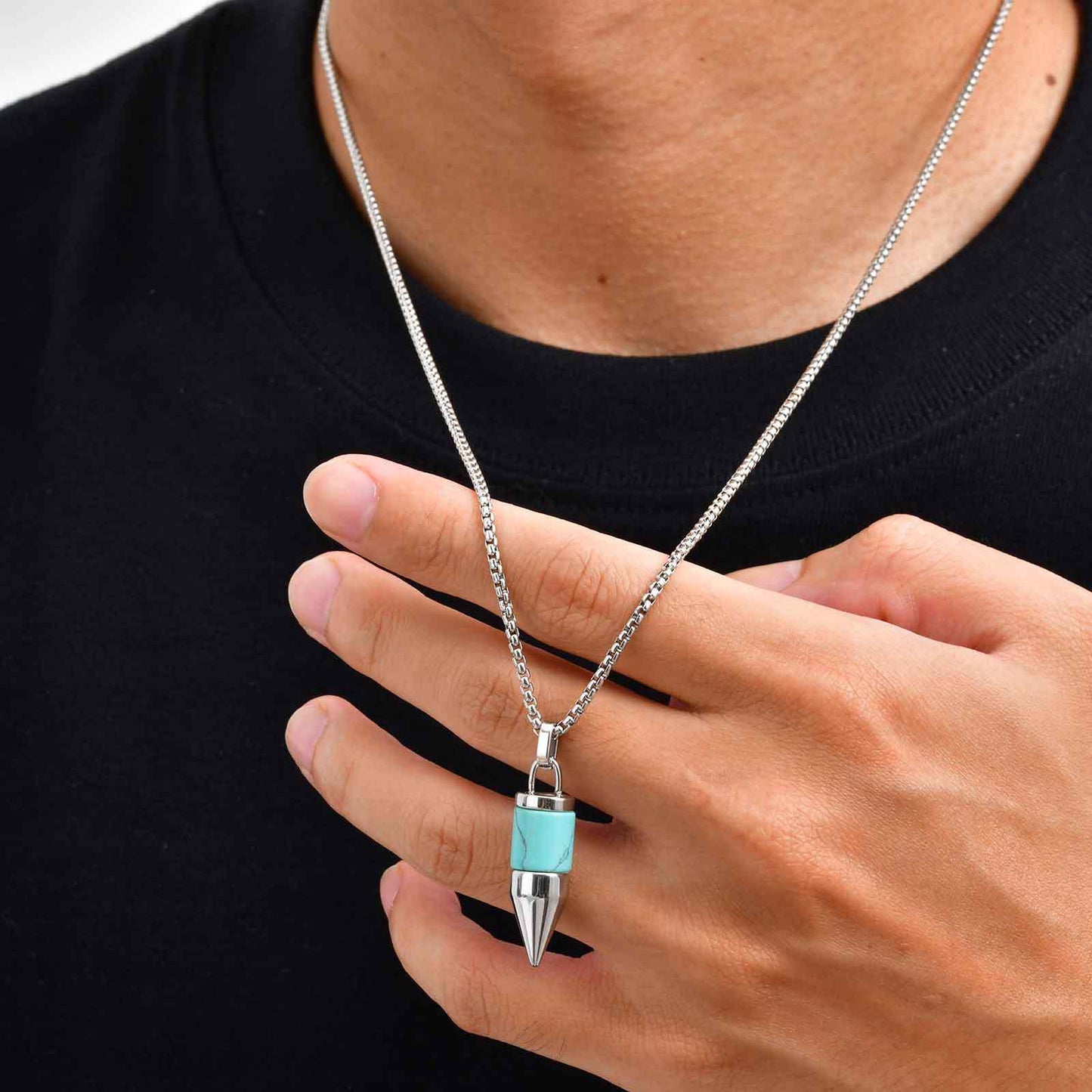 Planderful Mens Pendant Necklace Round Bullet Gemstones