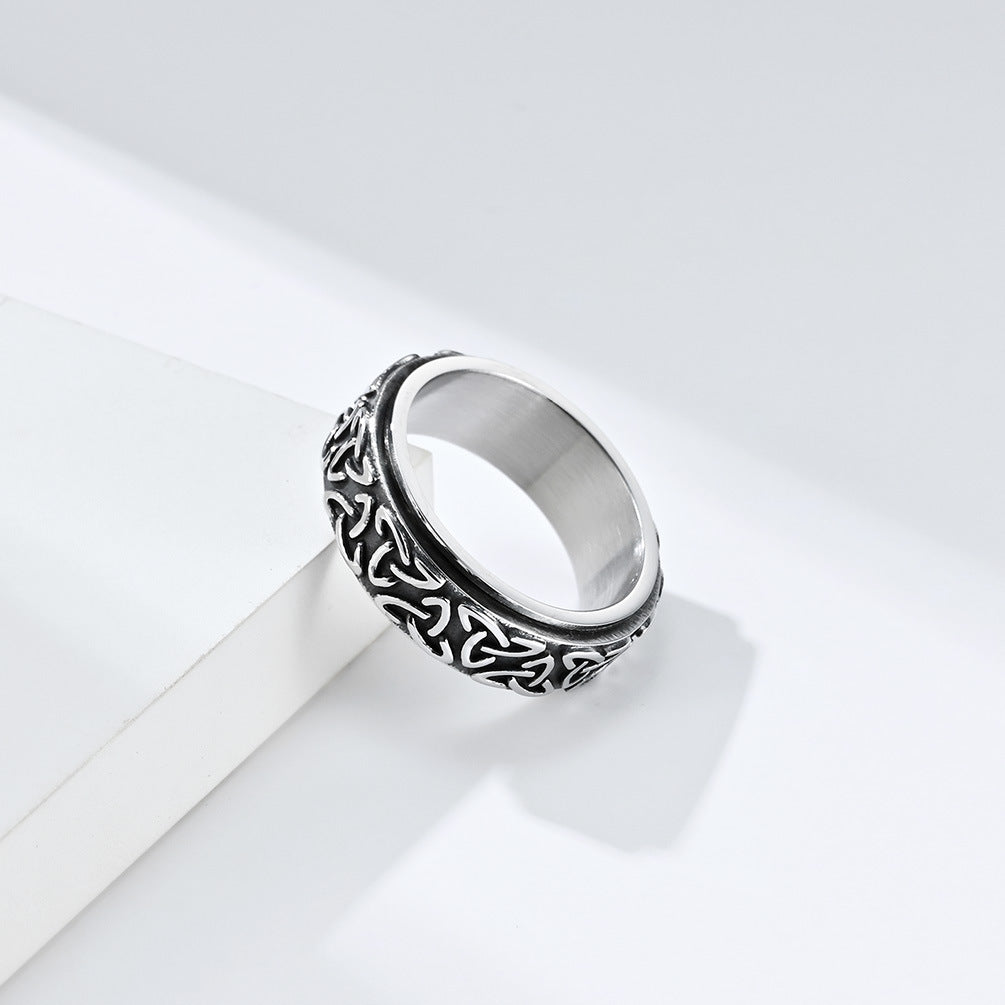 Planderful Rotating Titanium Steel Triangle Knot Ring For Anxiety Relief Unisex Jewelry