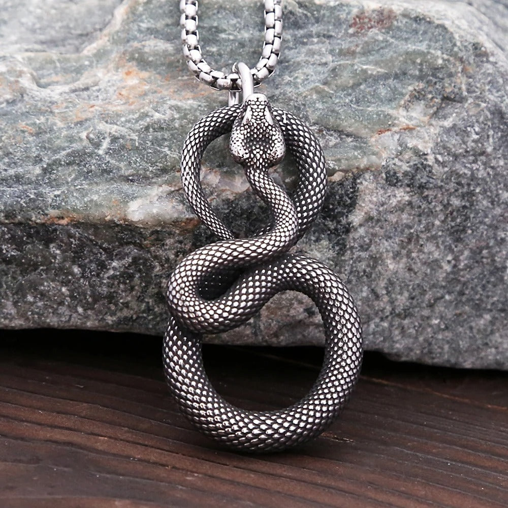 Planderful Stainless Steel Cobra Pendant Necklace For Men Retro Trendy Personalised Jewelry Norse Legacy