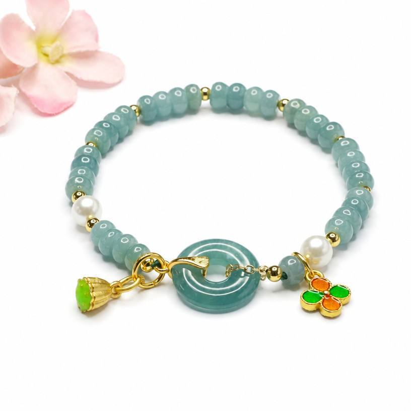 Blue Water Jadeite Abacus Bead Beaded Bracelet