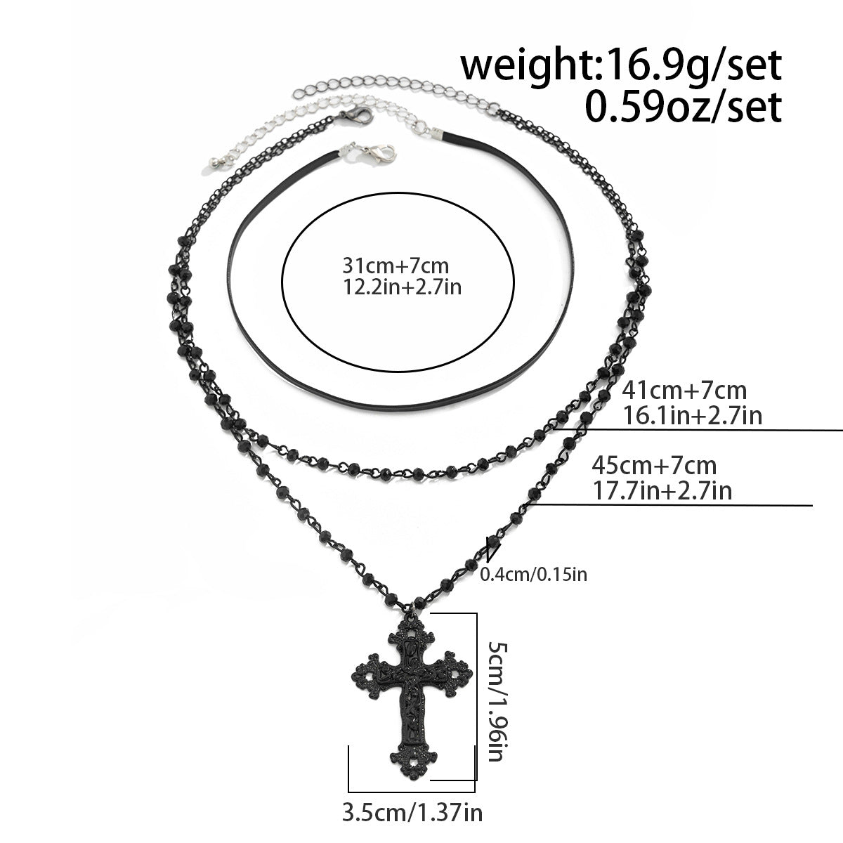 Dark Gothic Cross Layered Necklace Set