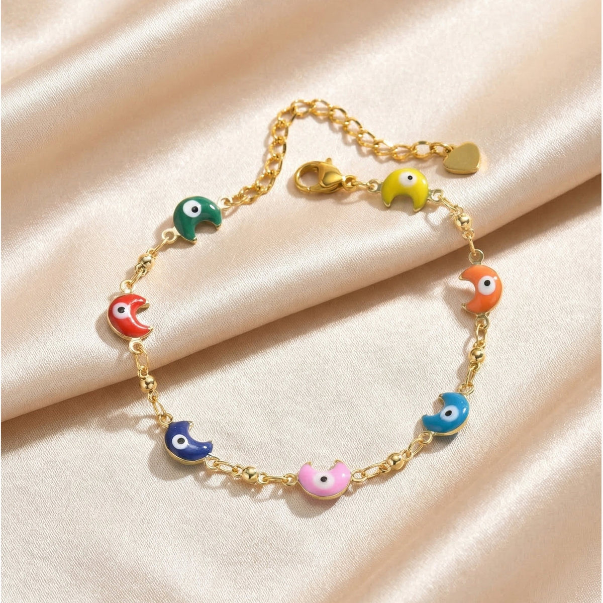 Stainless Steel Bead Chain Copper Epoxy Colored Moon Necklace