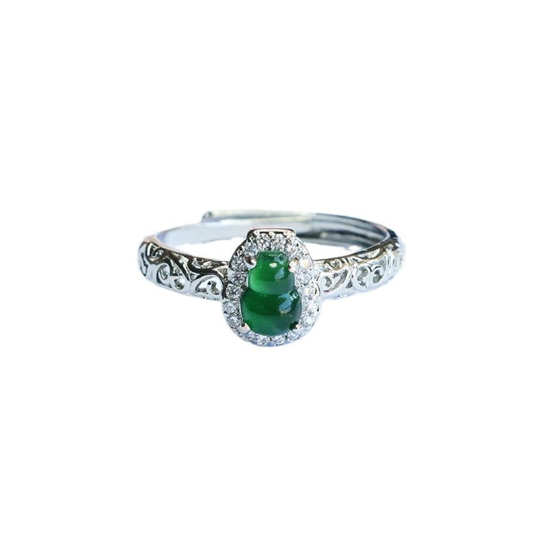 Green Jadeite Gourd Ruyi Openwork Ring