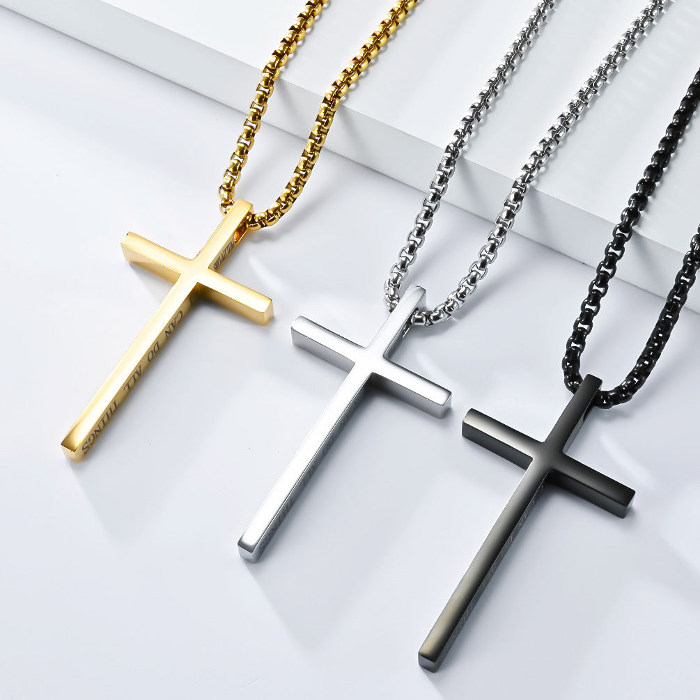 Steel Necklace - Minimalist Unisex Cross Pendant