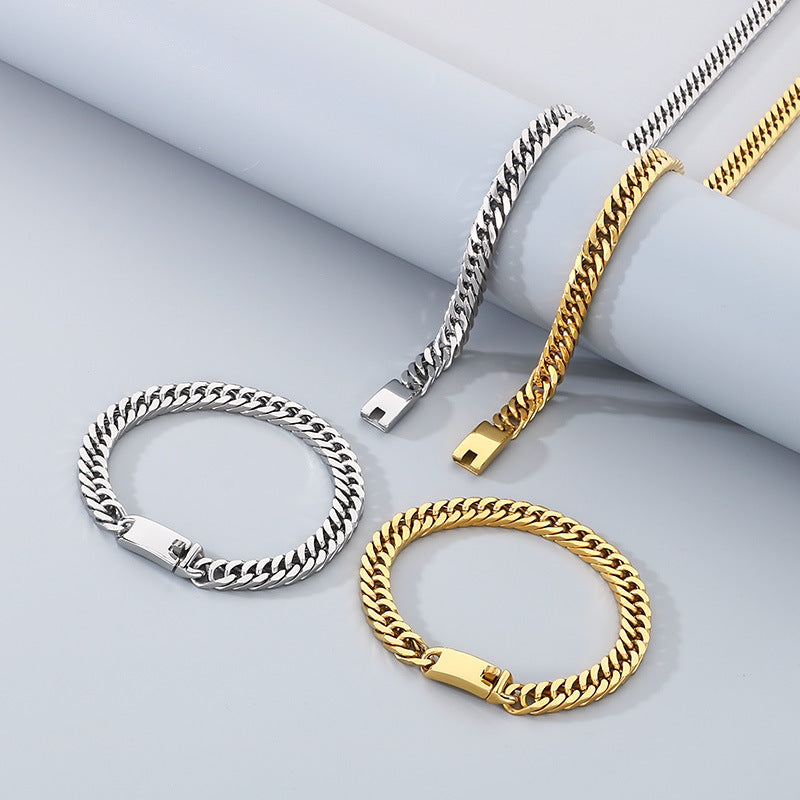 Trendy Hip Hop Whip Chain Bracelet Steel Cuban Necklace Men