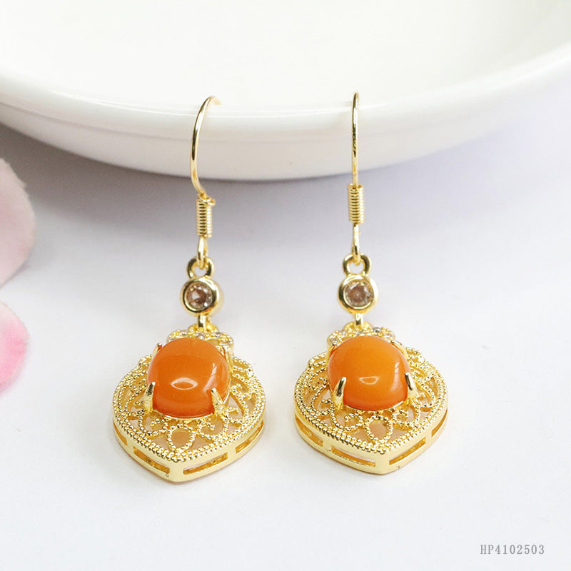 Beeswax Amber Openwork Heart Drop Earrings