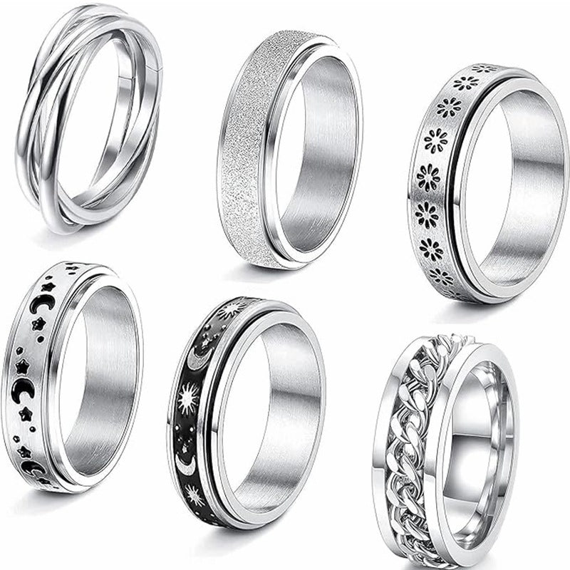 Planderful Everyday Genie Titanium Steel Rotatable Ring Star Moon For Men Women Unisex Couple Set