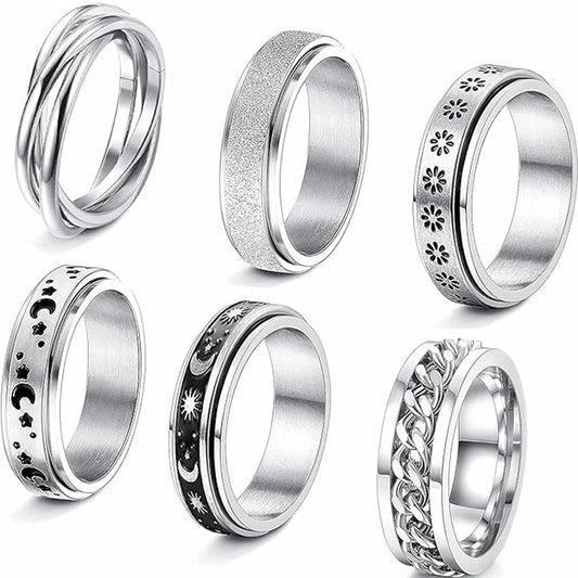 Planderful Everyday Genie Titanium Steel Rotatable Ring Star Moon For Men Women Unisex Couple Set