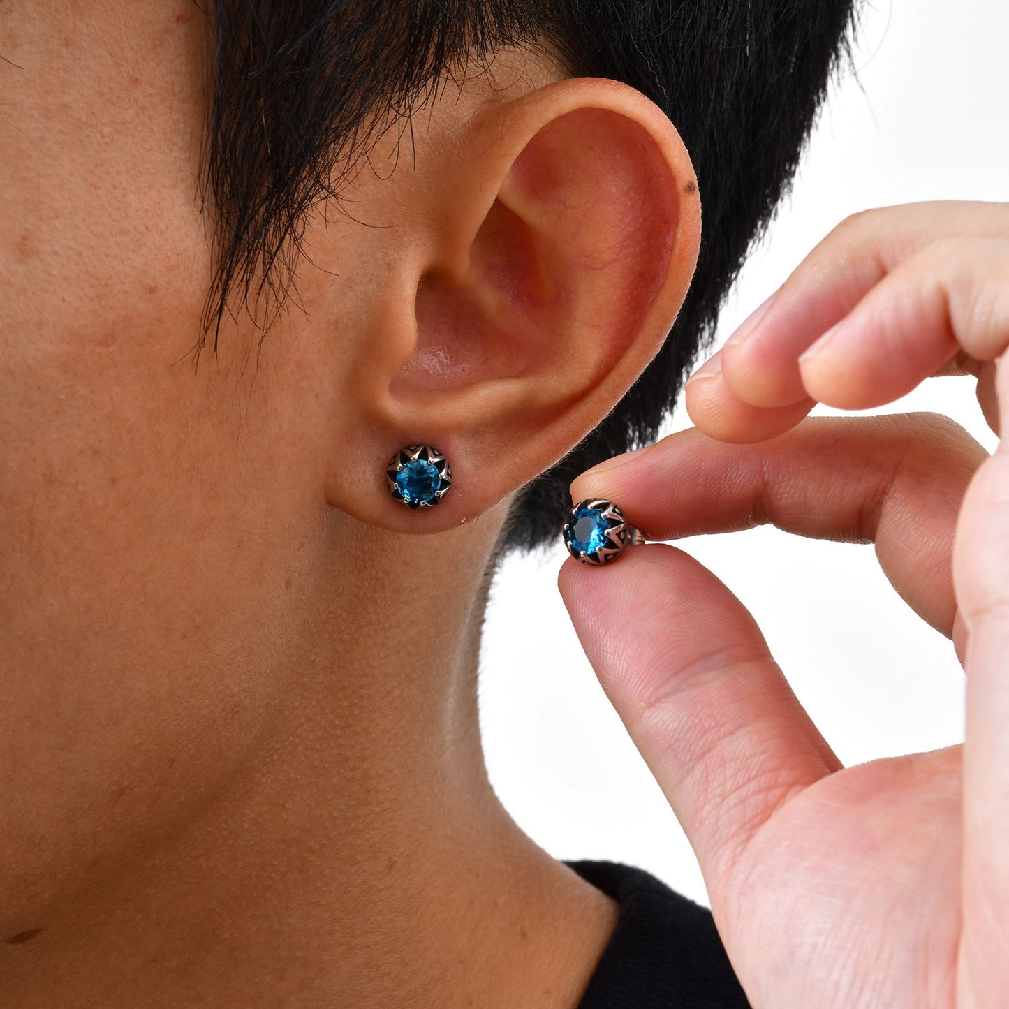 Planderful Titanium Steel Earrings Crown Blue Zircon Unisex