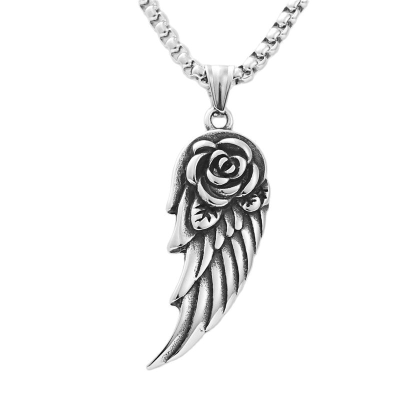 Titanium Steel Punk Feather Pendant Necklace for Men - Retro Trendy Animal Design by Planderful