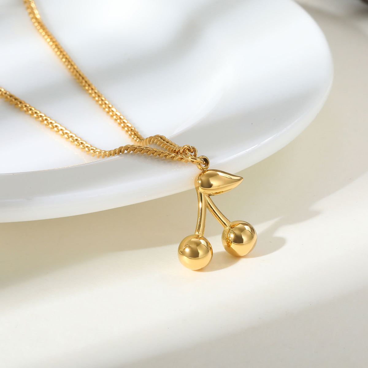 Stylish Stainless Steel Grinding Chain Cherry Element Necklace Gold Women