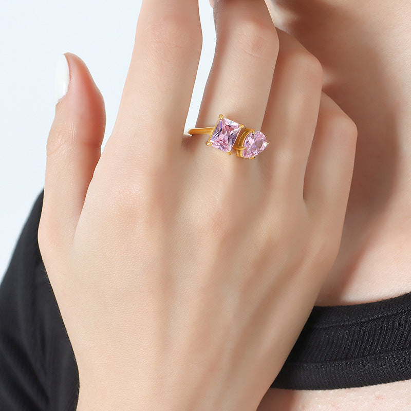 Ins Wind Zircon Gold-Plated Ring - Light Luxury Titanium Steel Design