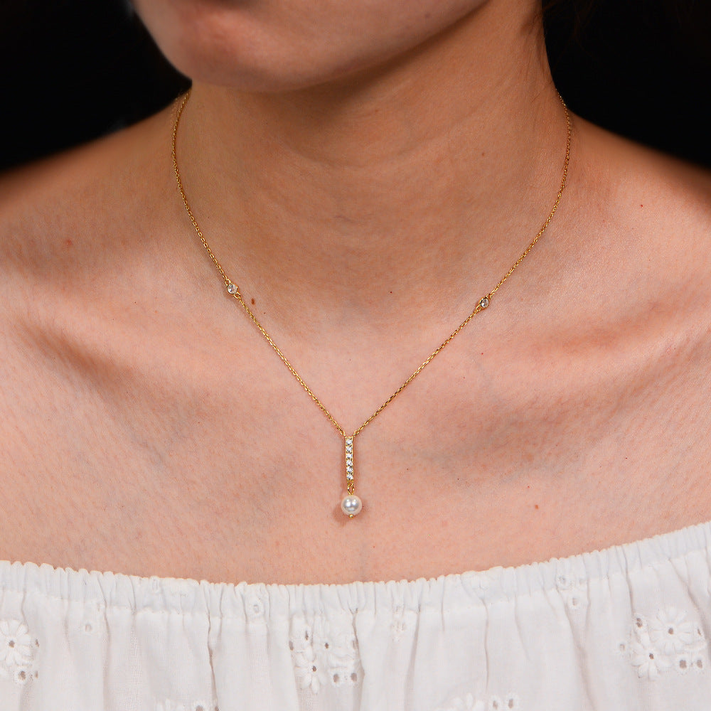 Planderful S925 Sterling Silver Pearl Zircon Geometric Pendant Necklace For Women