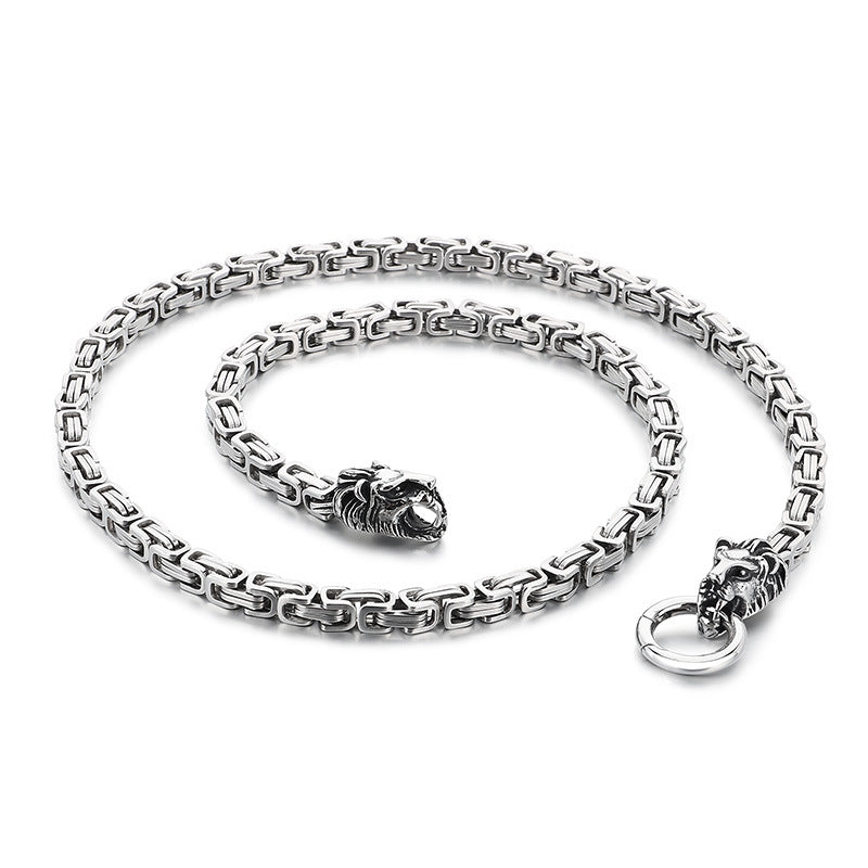 Planderful Emperor Lion Head Titanium Steel Necklace For Men