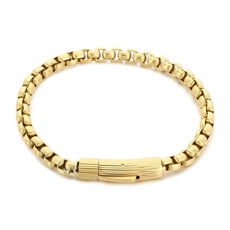 Wind Niche Design Stainless Steel Vertical Pattern Square Pearl Round Buckle Bracelet
