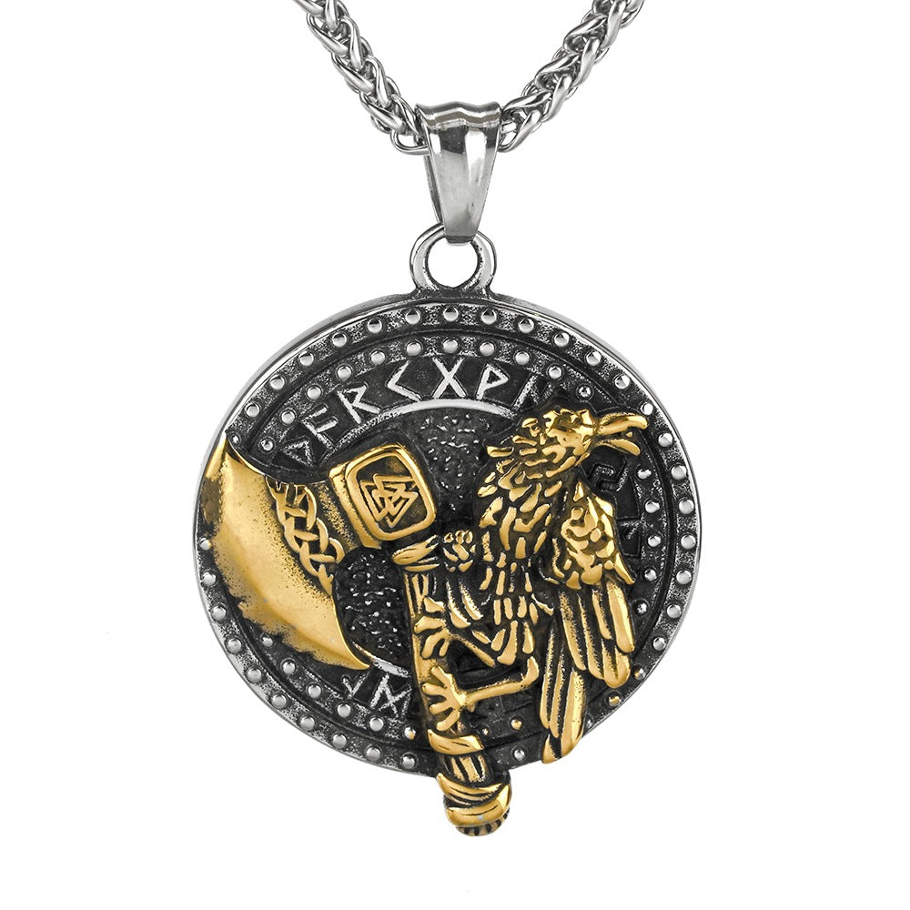European and American Jewelry Wholesale Titanium Steel Men's Pendant Necklace Axe Crow Design