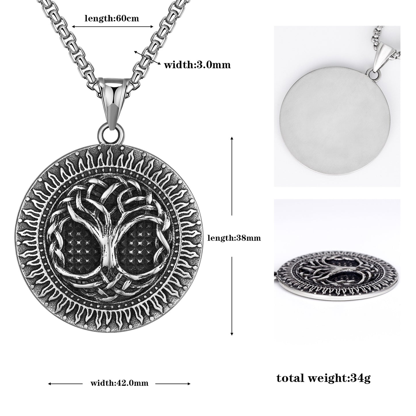 Steel Necklace - Vintage Tree of Life Necklace