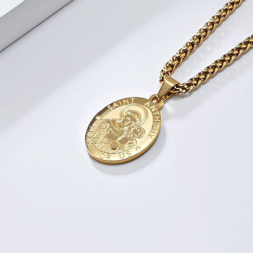 Patron Saint Oval Medal Stainless Steel Pendant Necklace Fashion Jewelry
