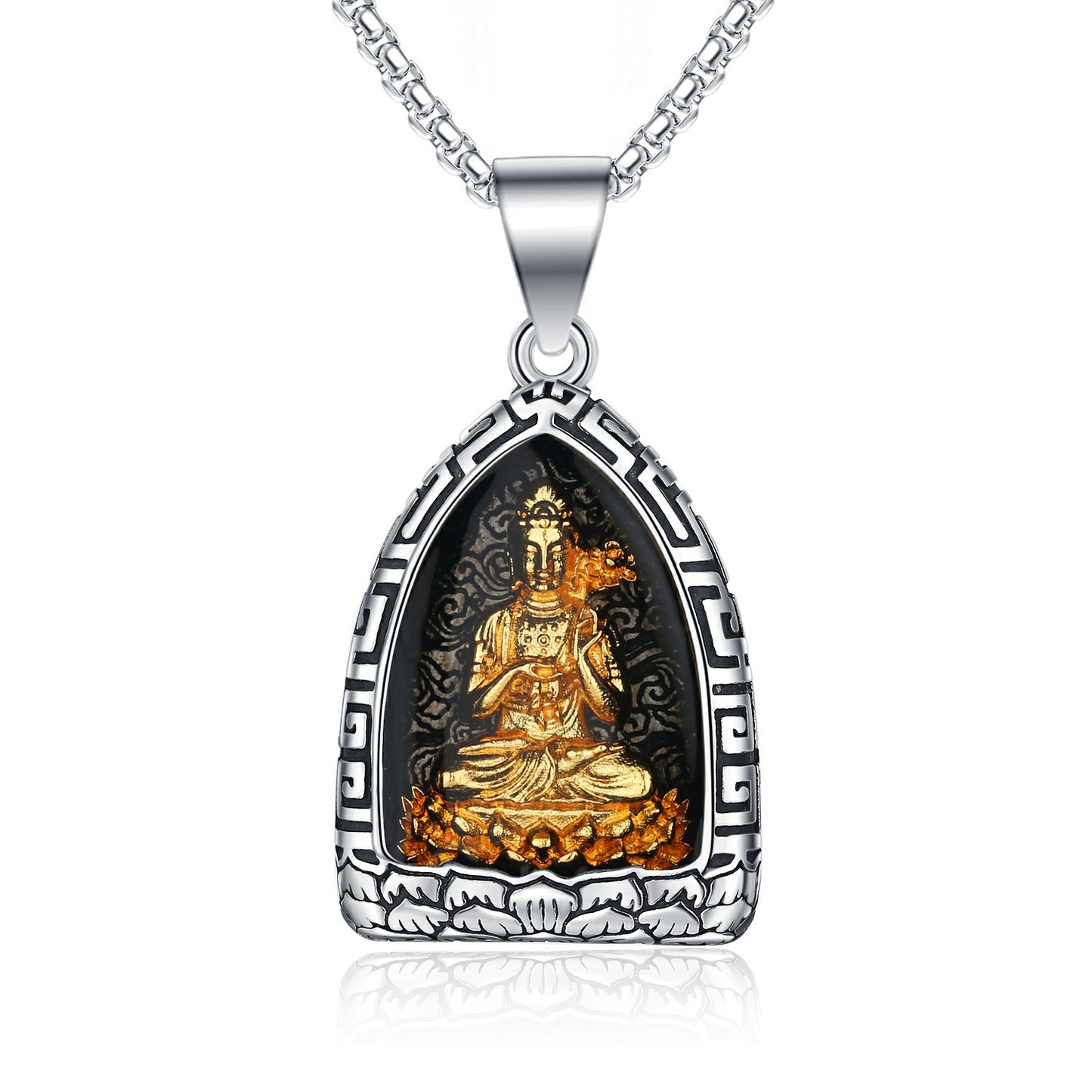 Titanium Steel Necklace – Statement for Men Featuring Eight Patron Saints Pendant Zodiac Buddha Chinese Pendant