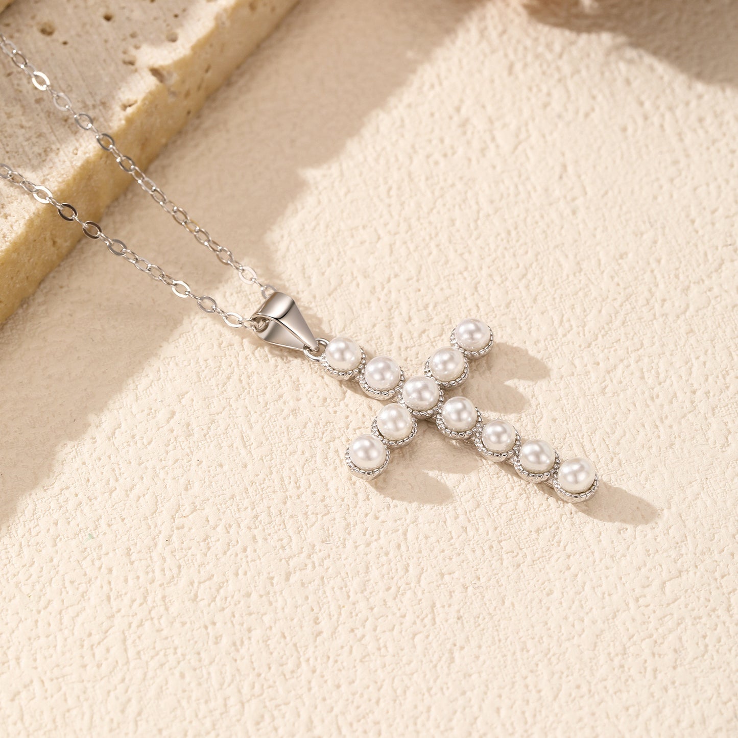 Planderful Collection S925 Silver French Small Fragrance Fashion OL Pearl Cross Pendant Necklace for Women