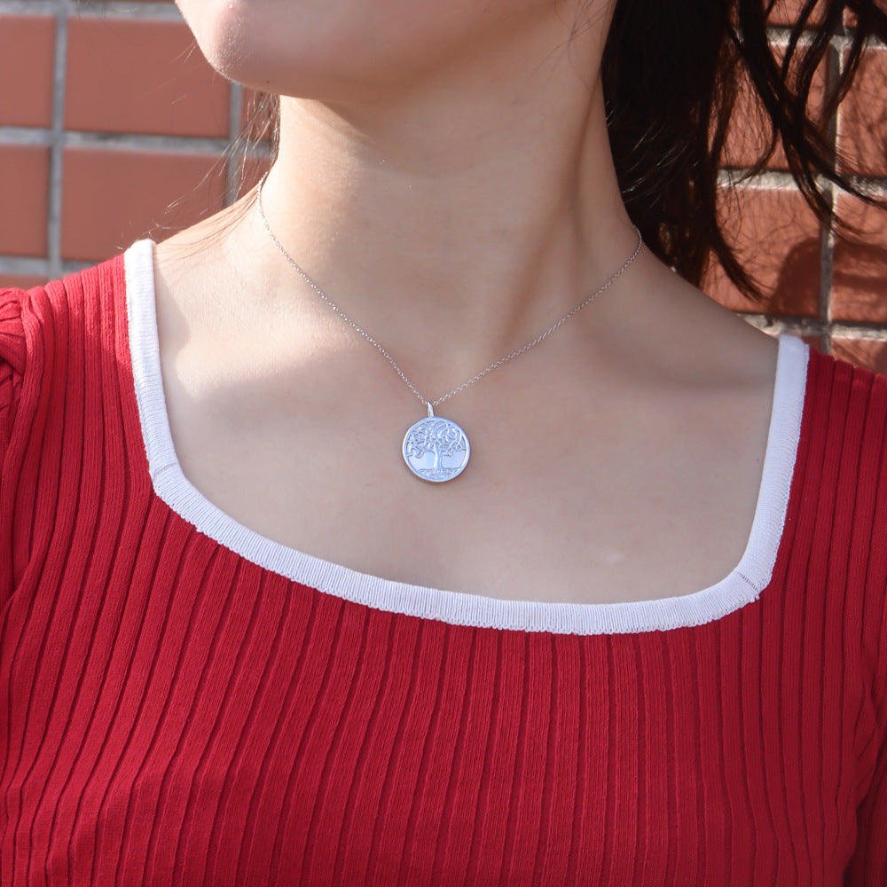 S925 Sterling Silver Tree Of Life Pendant Necklace Natural Shell