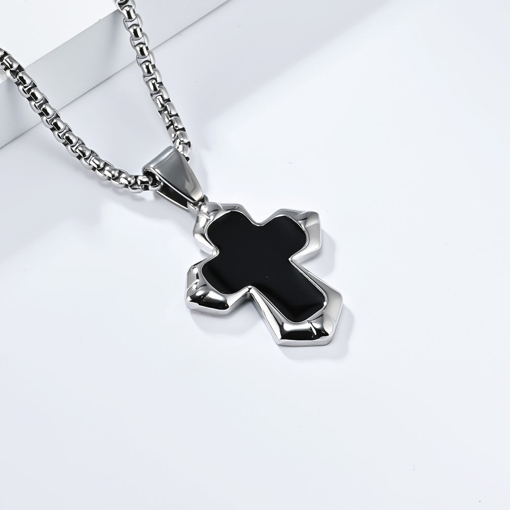 Planderful Cross Necklace Unisex Titanium Steel Oil Drip Finish Edgy Punk Hip Hop Pendant