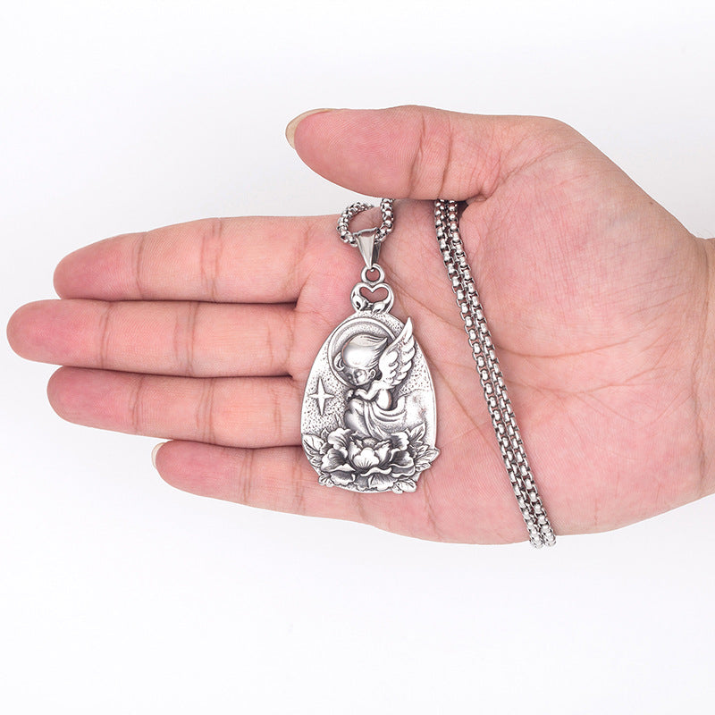 Steel Necklace - Luxury Angel Pendant For Men Planderful