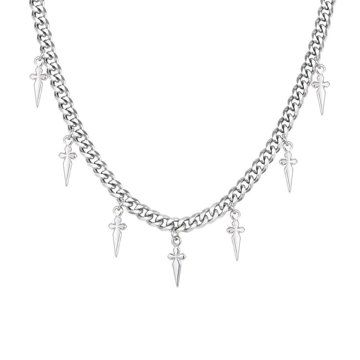 Stainless Steel Men's Cool Sa Low-Key Restrained Cross Pendant Cuban Chain Necklace