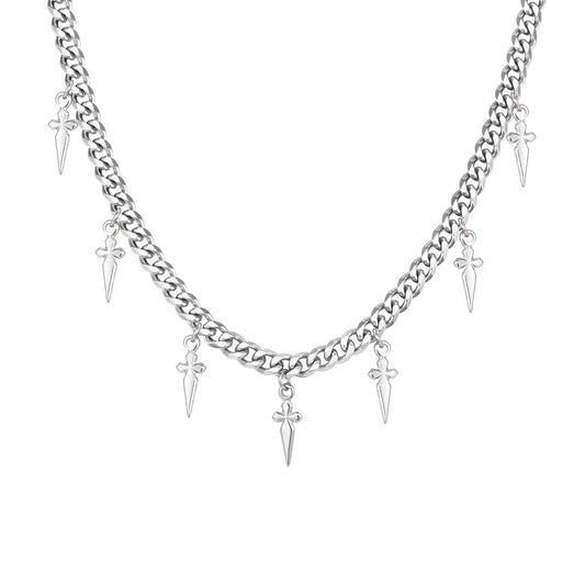 Stainless Steel Men's Cool Sa Low-Key Restrained Cross Pendant Cuban Chain Necklace