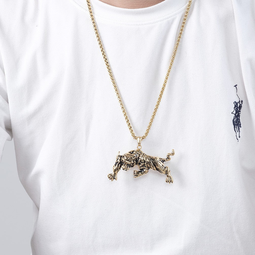 Tiger Head Titanium Steel Necklace For Edgy Punk Fashion Lovers Planderful Domineering Retro Style
