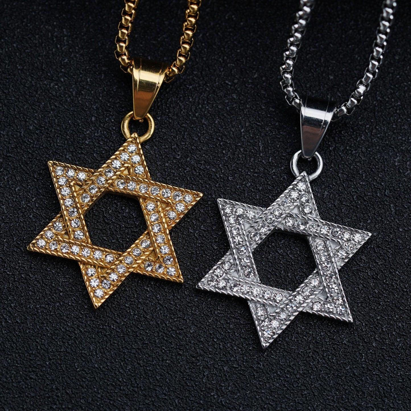 Star Of David Pendant Necklace Stainless Steel Zircon Protection Symbol Unisex Jewelry Planderful