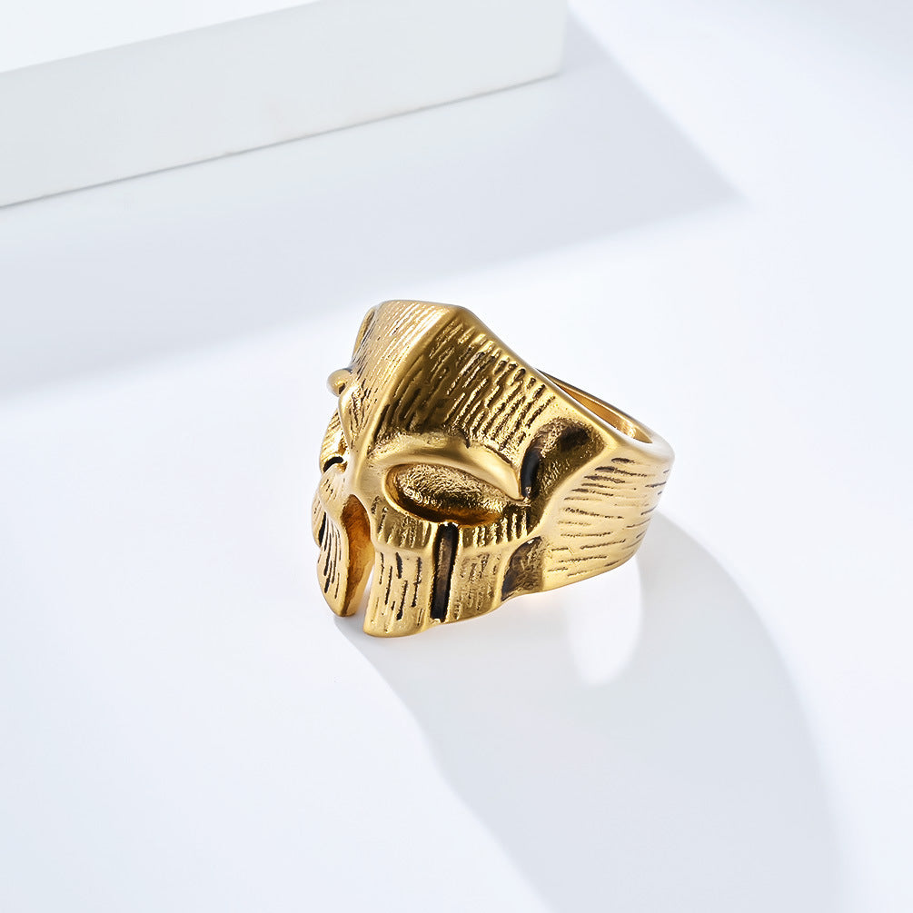 Planderful Spartan Skull Ring Titanium Steel For Men Bold Retro Warrior Jewelry Edition