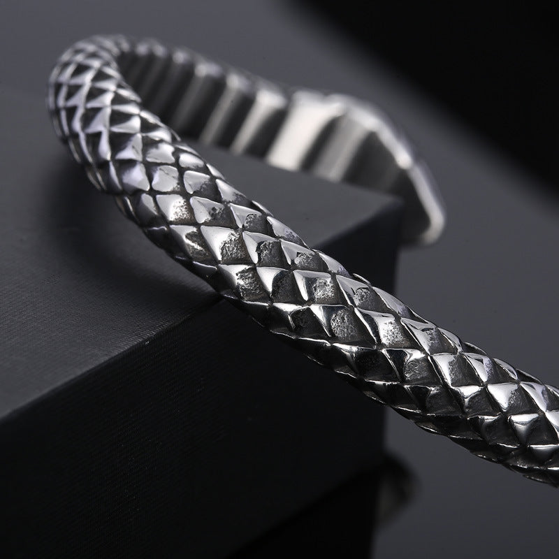 Casting Snake Head Men's Opening Bracelet – Titanium Steel Double
