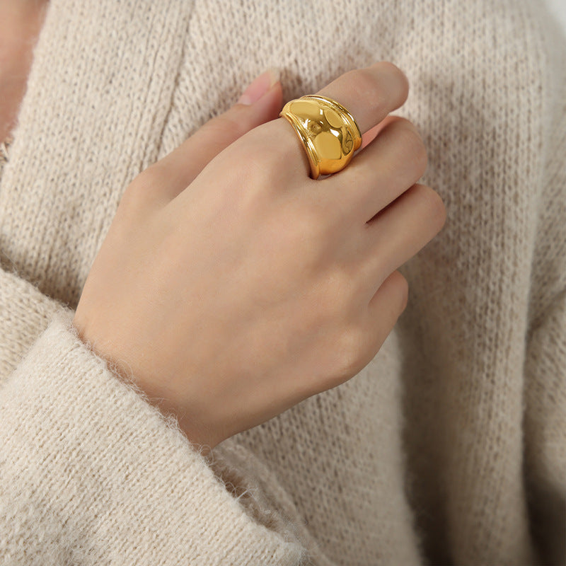 Sophisticated Titanium Steel Gold-Plated Open Ring - Planderful Everyday Genie Collection