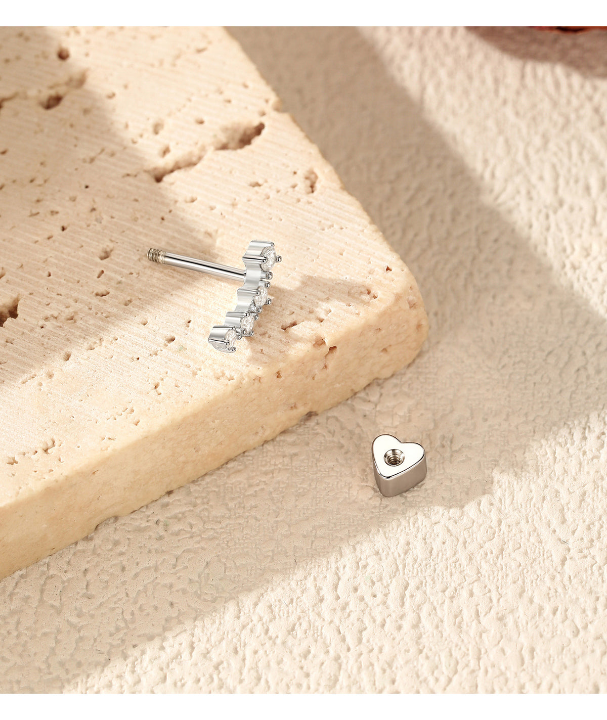 925 Sterling Silver Heart Moissanite Ear Cartilage Stud