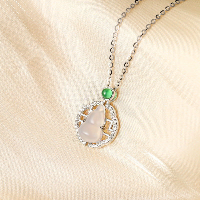 S925 Sterling Silver Natural Chalcedony Gourd Necklace