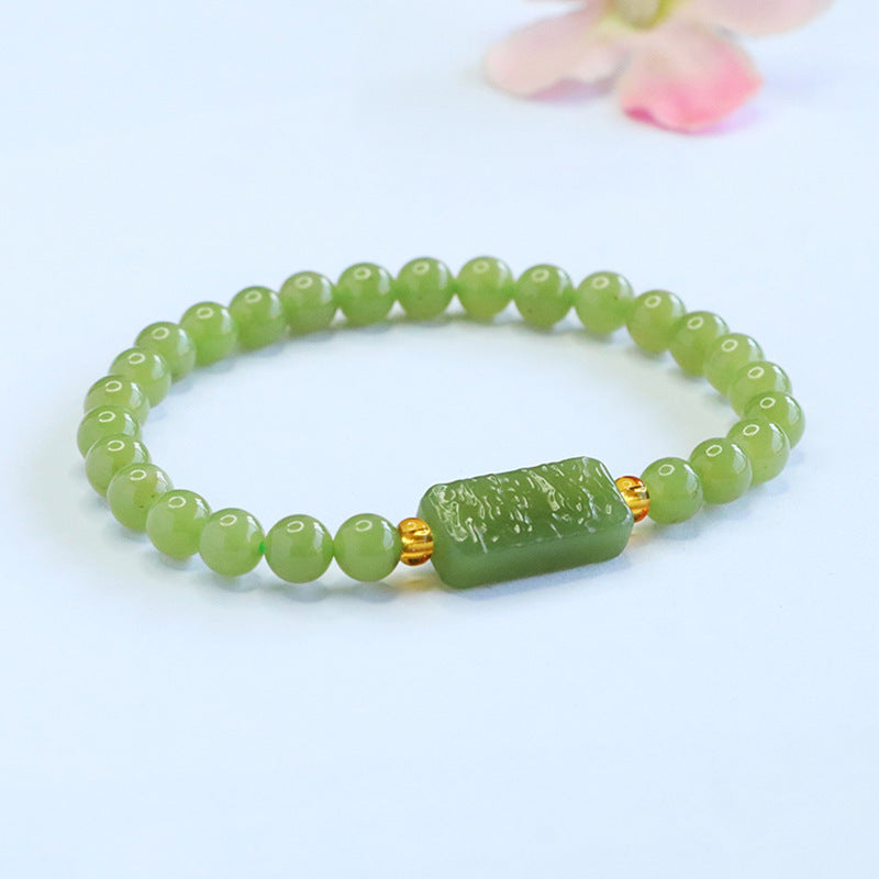 Hetian Jade Auspicious Cloud Peace Plaque Bracelet