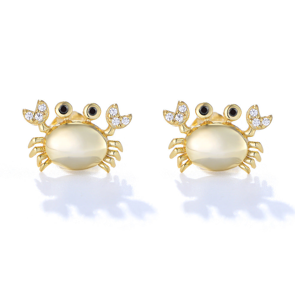 925 Sterling Silver Crab Stud Earrings 'S Trendy Inlaid With Zircon Cute Small Earrings