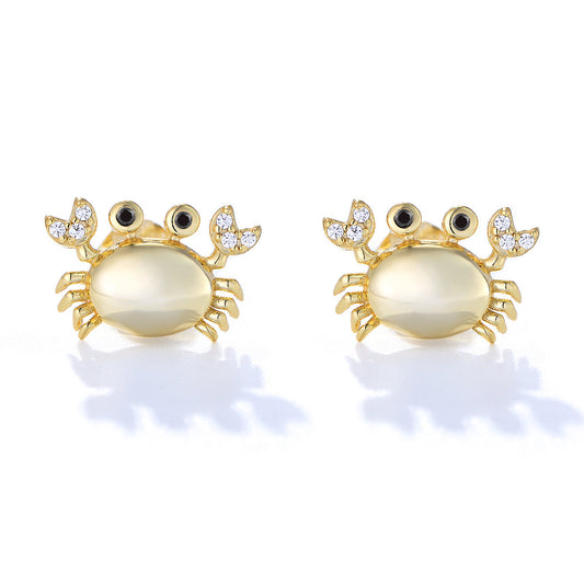 925 Sterling Silver Crab Stud Earrings 'S Trendy Inlaid With Zircon Cute Small Earrings