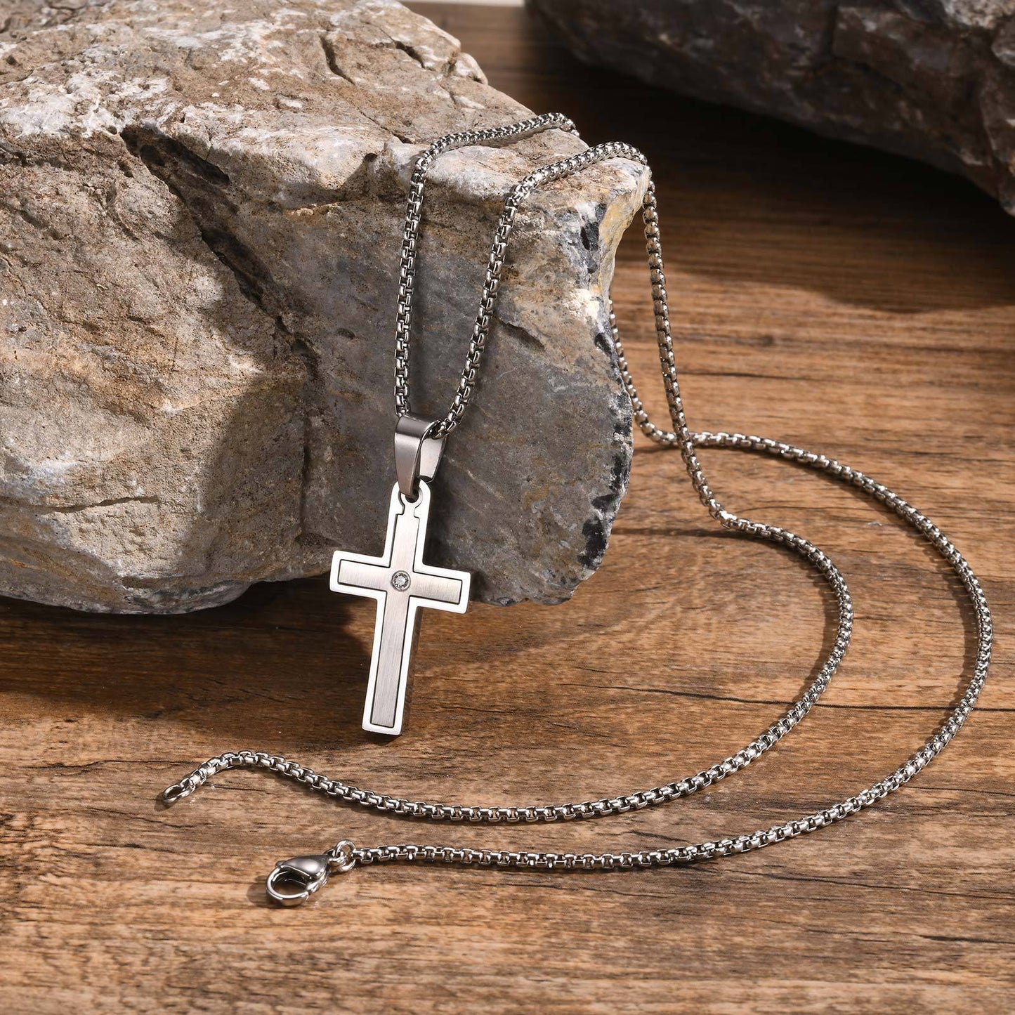 Planderful Mens Cross Pendant Necklace Durable Steel